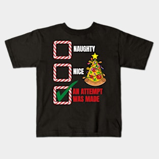 Naughty or Nice Christmas Pizza Tree Kids T-Shirt